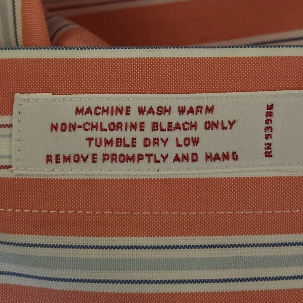 Brooks Brothers 346 Shirt Mens XL Orange White Striped Non-Iron Cotton Button Up
